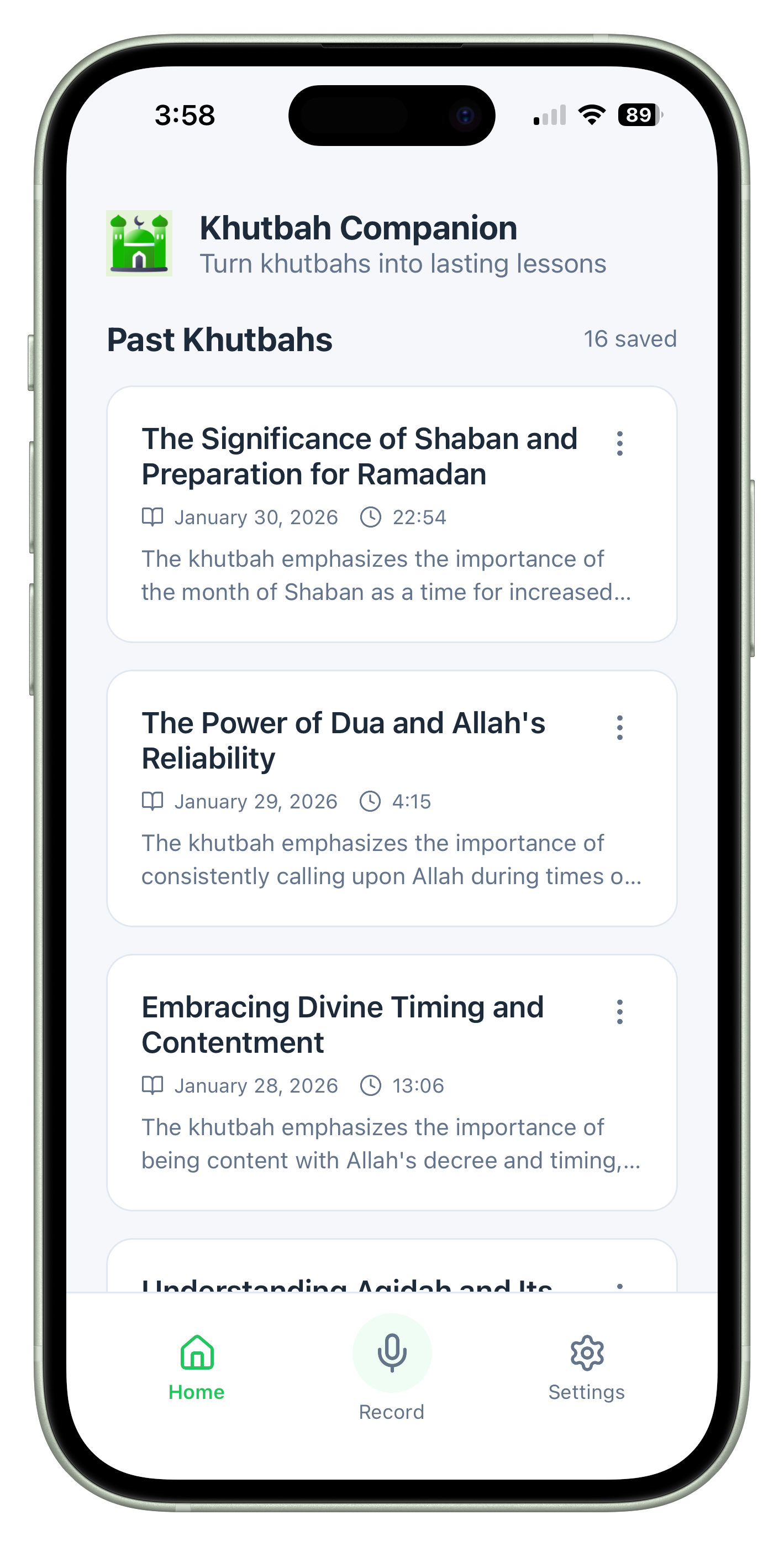 Khutbah Companion home screen